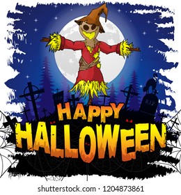 Happy Halloween Design template with scarecrow. Vector illustration.