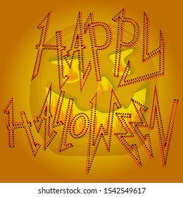 Happy Halloween design text with scary pumpkin illustration for greeting cards, invitation, poster or background. Vector EPS