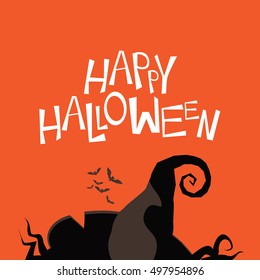 Happy Halloween design with witch hat and bats. EPS 10 vector.