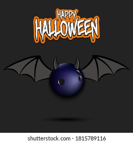 Happy Halloween. Devil bowling ball. Bowling ball with horns and wings. Design pattern for banner, poster, greeting card, flyer, party invitation. Vector illustration