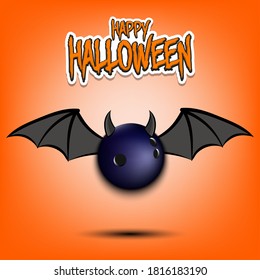 Happy Halloween. Devil bowling ball. Bowling ball with horns and wings. Design pattern for banner, poster, greeting card, flyer, party invitation. Vector illustration