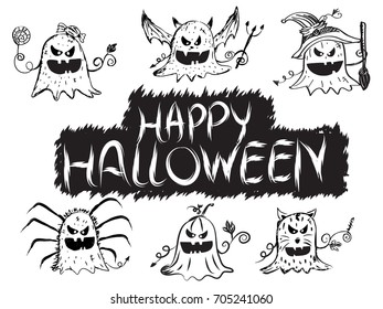 happy halloween devil ghost art vector face isolate on white background 