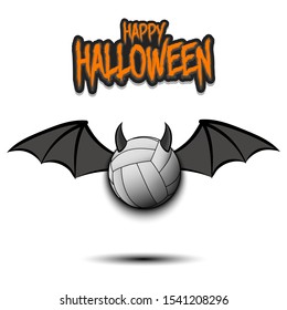 Happy Halloween. Devil volleyball ball. Volleyball ball with horns and wings. Design pattern for banner, poster, greeting card, flyer, party invitation. Vector illustration