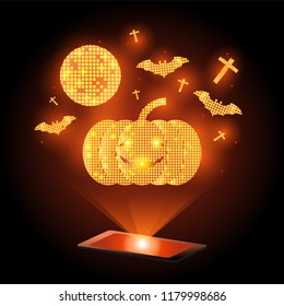 Happy halloween digital 3d style, vector red light illustration.