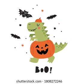 Happy Halloween Dinosaur. Cute Dino Halloween Pumpkin Costume