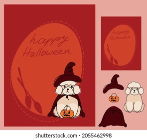 Happy Halloween - dog in monsters costumes, Halloween party. Vector set for post card