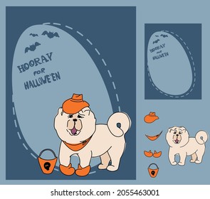 Happy Halloween - dog in monsters costumes, Halloween party. Vector set for post card