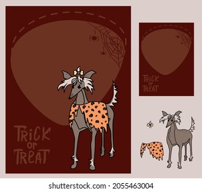 Happy Halloween - dog in monsters costumes, Halloween party. Vector set for post card