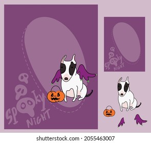 Happy Halloween - dog in monsters costumes, Halloween party. Vector set for post card