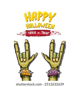 Happy halloween doodle design elements set isolated on white background. vector happy halloween greeting card with zombie hand. vector illustration