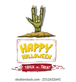 Happy halloween doodle design elements set isolated on white background. vector happy halloween greeting card with zombie hand. vector illustration