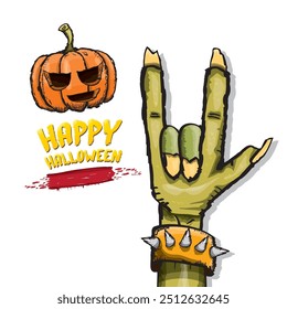 Happy halloween doodle design elements set isolated on white background. vector happy halloween greeting card with zombie hand. vector illustration