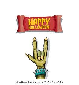 Happy halloween doodle design elements set isolated on white background. vector happy halloween greeting card with zombie hand. vector illustration