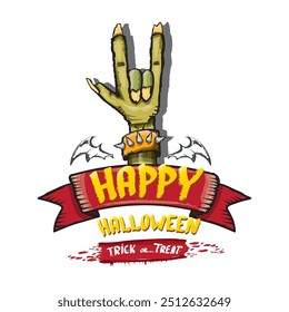 Happy halloween doodle design elements set isolated on white background. vector happy halloween greeting card with zombie hand. vector illustration