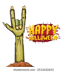 Happy halloween doodle design elements set isolated on white background. vector happy halloween greeting card with zombie hand. vector illustration