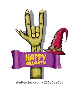 Happy halloween doodle design elements set isolated on white background. vector happy halloween greeting card with zombie hand. vector illustration