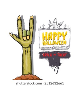 Happy halloween doodle design elements set isolated on white background. vector happy halloween greeting card with zombie hand. vector illustration