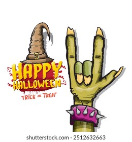 Happy halloween doodle design elements set isolated on white background. vector happy halloween greeting card with zombie hand. vector illustration