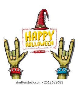 Happy halloween doodle design elements set isolated on white background. vector happy halloween greeting card with zombie hand. vector illustration