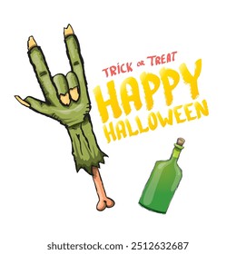 Happy halloween doodle design elements set isolated on white background. vector happy halloween greeting card with zombie hand. vector illustration