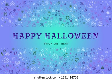 Happy Halloween doodle hand drawn poster background design for website or greeting banner. Cute holiday decoration or advertising element. Vector illustration