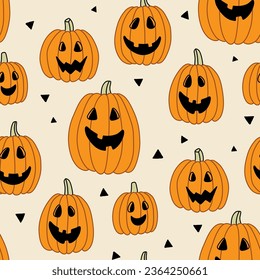 happy halloween doodle pumpkin seamless pattern holiday background