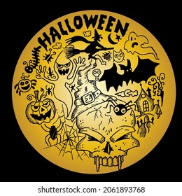 Happy Halloween, doodle sketch and illustration