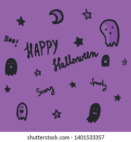 happy halloween doodles cute purple background