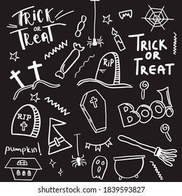 Happy Halloween doodles, roughly hand drawn, handmade collection of Halloween, holiday related icons EPS Vector