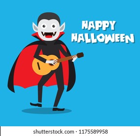 happy halloween dracula character playing guitar vector illustration 