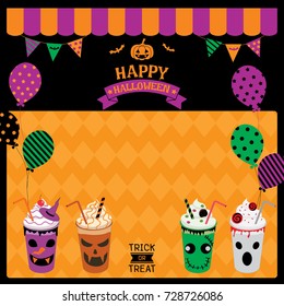 Happy Halloween drinks design with black background for party.
