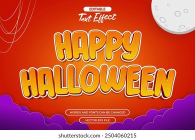 Happy halloween editable text effect with spider web, moon and cloud decoration 