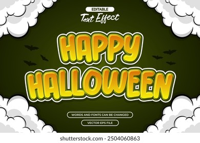 Happy halloween editable text effect with bat silhouettes and cloud decoration 