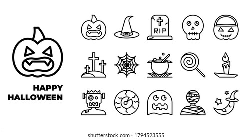 Happy Halloween element isolated icon set on white background. expanded stroke. vector and illustration design for website, mobile app