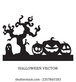 Happy Halloween element Silhouettes vector, Halloween black and white line-art clipart for decoration and cards 
