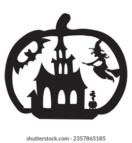 Happy Halloween element Silhouettes vector, Halloween black and white line-art clipart for decoration and cards 