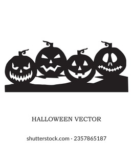 Happy Halloween element Silhouettes vector, Halloween black and white line-art clipart for decoration and cards 