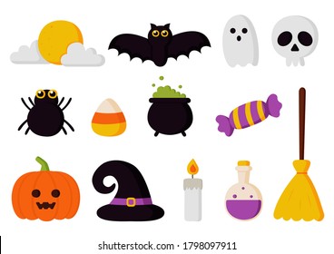 Happy halloween elements set isolated on white background. vector illustration.