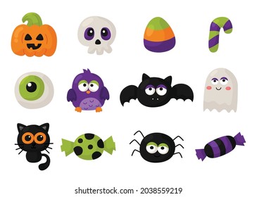 Happy halloween elements set isolated on white background. vector illustration.