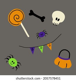 Happy halloween elements set isolated on white background. vector illustration.