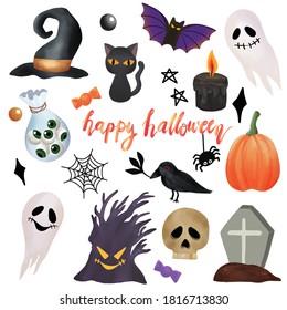 happy halloween elements vector illustration set. hand draw for holiday 