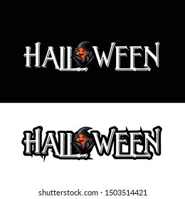 Happy Halloween emblem or logo badge hand drawn calligraphy