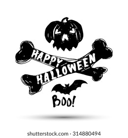 "Happy Halloween" emblem / logo / badge. Vector Illustration. Tattoo design element