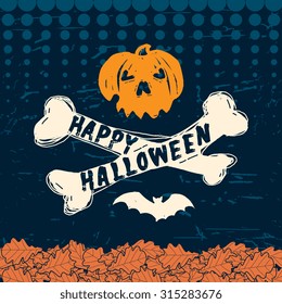 "Happy Halloween" emblem / logo / badge. Vector Illustration. Tattoo design element