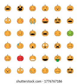 Feliz conjunto de emojis de Halloween, calabaza diabólica cara emoji.	