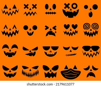 Happy Halloween emotional pumpkin faces silhouette collection fall season for spooky design, autumn ornament, home decoration, party background, wallpaper art, cute illustration, DIY craft, vector