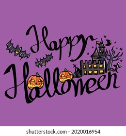 Happy Halloween, English font illustration stickers, pumpkin, castle decoration