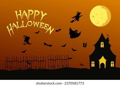 Happy halloween event flat banner vector template. halloween template
Scary, spooky cartoon background. Helloween horizontal poster