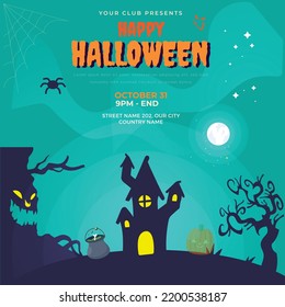 Happy Halloween event social media template design with glowing moon and background