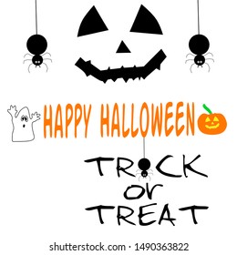 Happy halloween evil faces with ghost,spider and pumpkin, Vector illustration trick or treat